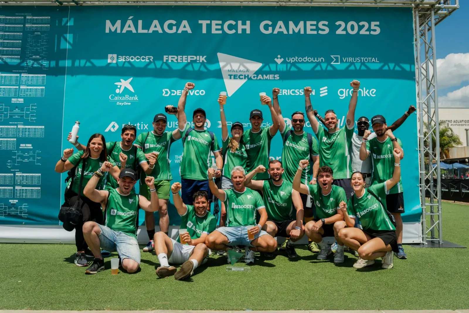 The BeSoccer team celebrates together at Málaga Tech Games 2025.